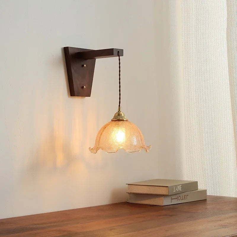 Axyaa Modern Walnut Copper LED Wall Light for Home Decor