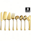 Axyaa Gold Stainless Steel Cutlery Set - 8pcs Buffet Utensils and Food Tongs