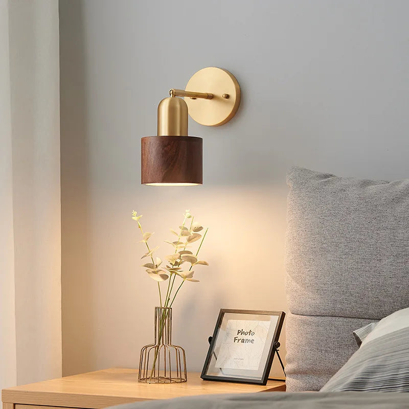 Axyaa Walnut Wood Nordic Wall Lamp for Modern Bedroom & Living Room