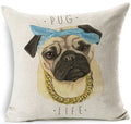 Square Linen Pug French Bulldog Pillow Cover by Axyaa