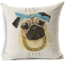 Square Linen Pug French Bulldog Pillow Cover by Axyaa
