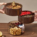 Axyaa Round Plastic Food Serving Tray with Lid - 3-Layer Snack Fruit Storage Box