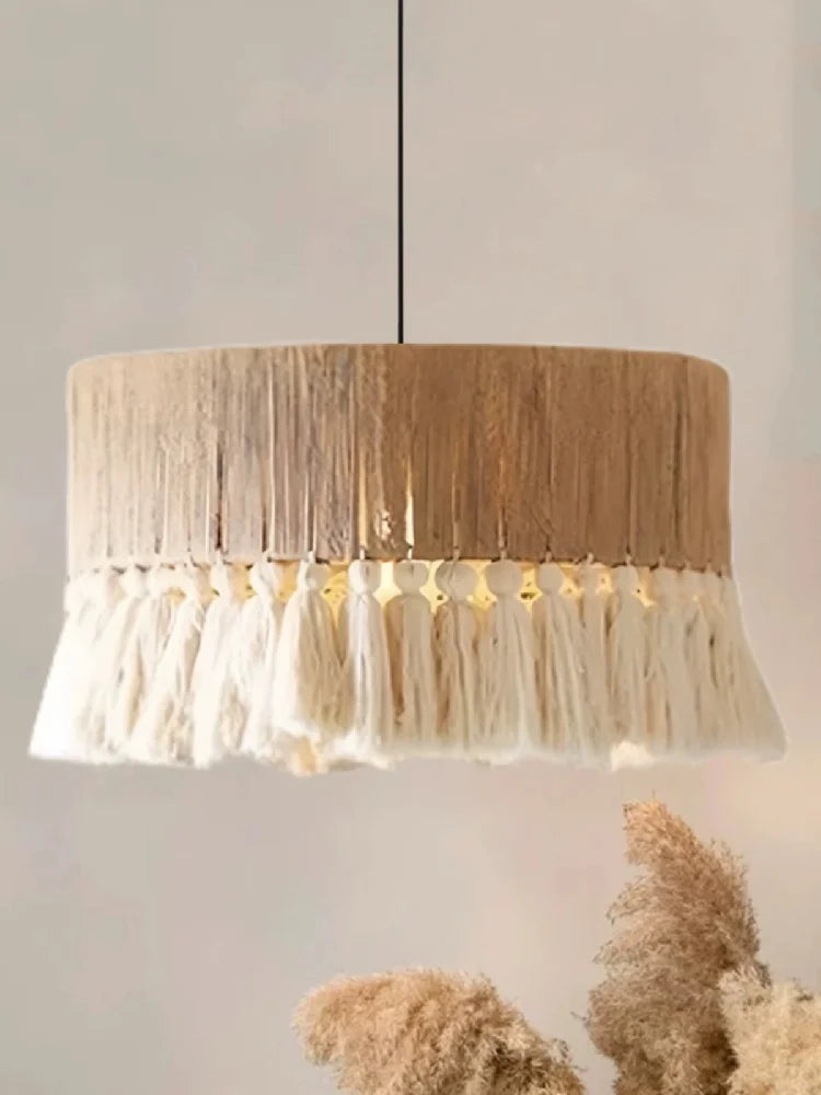 Axyaa Retro Hemp Rope Pendant Lights with Tassel, Hand-woven for Bedroom and Dining Room