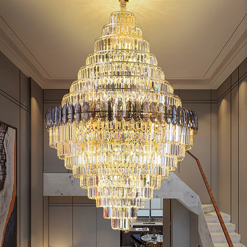 Axyaa Crystal Rotating Staircase Chandelier for Luxe Duplex Living Room