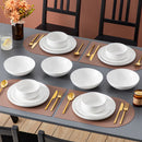 Axyaa 16/32 Piece White and Black Porcelain Dinnerware Set with Curved Rim Edge