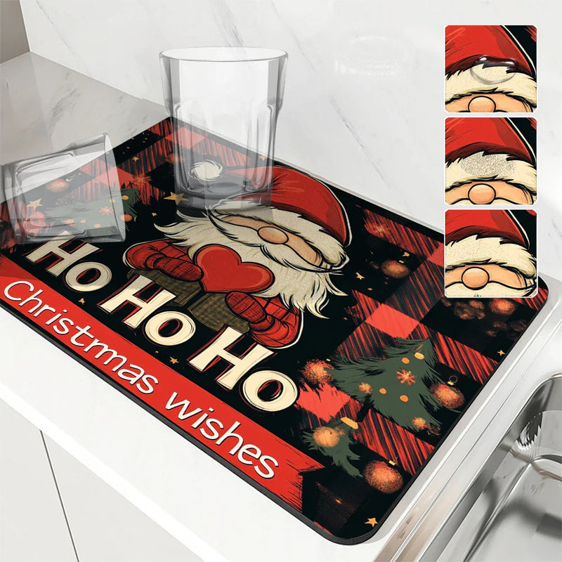 Axyaa Christmas Dwarf Kitchen Draining Mat: Absorbent, Anti-slip, Quick-Dry Drain Pad