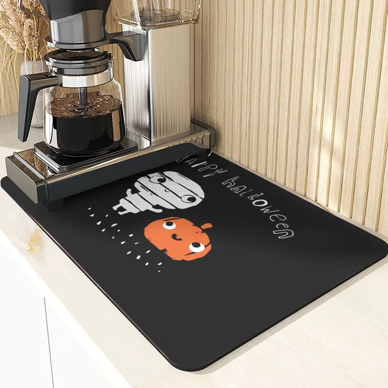 Axyaa Silicone Pumpkin Drying Mat: Halloween Kitchen Decor Absorbent Placemat & Cup Holder