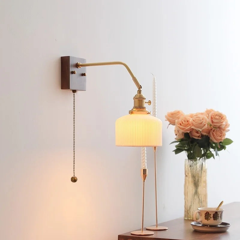 Axyaa Ceramic Copper LED Wall Lamp with Pull Chain Switch