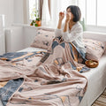 Axyaa Geometric Quilted Cotton Blanket 4-Layer Gauze Bedspread 150*200