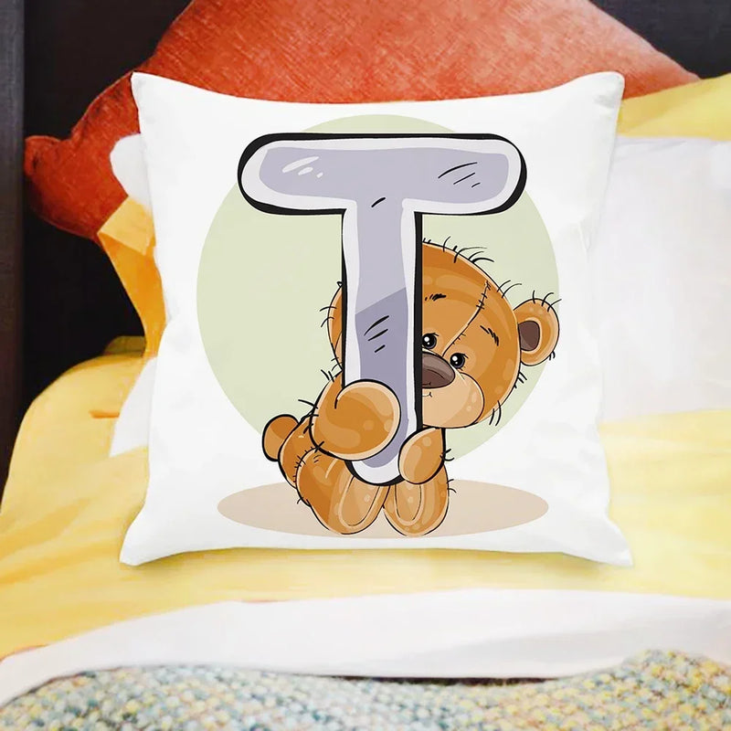 Axyaa Cartoon Bear Alphabet Print Cushion Cover - Children's Room Decor