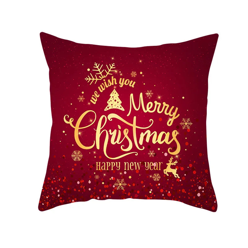 Axyaa Christmas Gift Pillowcase Red Print Cushion Cover for Home Sofa