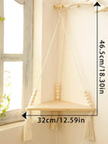 Axyaa Boho Wood Corner Shelf Display Stand Handmade Macrame Floating Shelves