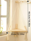 Axyaa Boho Wood Corner Shelf Display Stand Handmade Macrame Floating Shelves