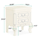Axyaa Carved White Nightstand with 2 Drawers - Elegant Bedside Table for Bedroom