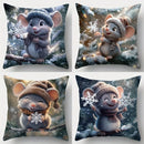 Axyaa Christmas Mice Snowflake Branches Pattern Cushion Cover for Sofa Bedroom Car