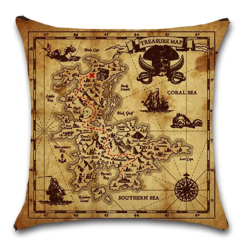Axyaa Pirate Treasure Map Magnifier Print Throw Pillow Cover 45X45CM