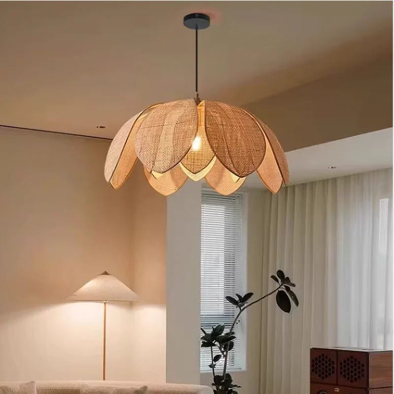 Axyaa Ratten Petal LED Chandelier Minimalist Pendant Light Home Decor Fixtures