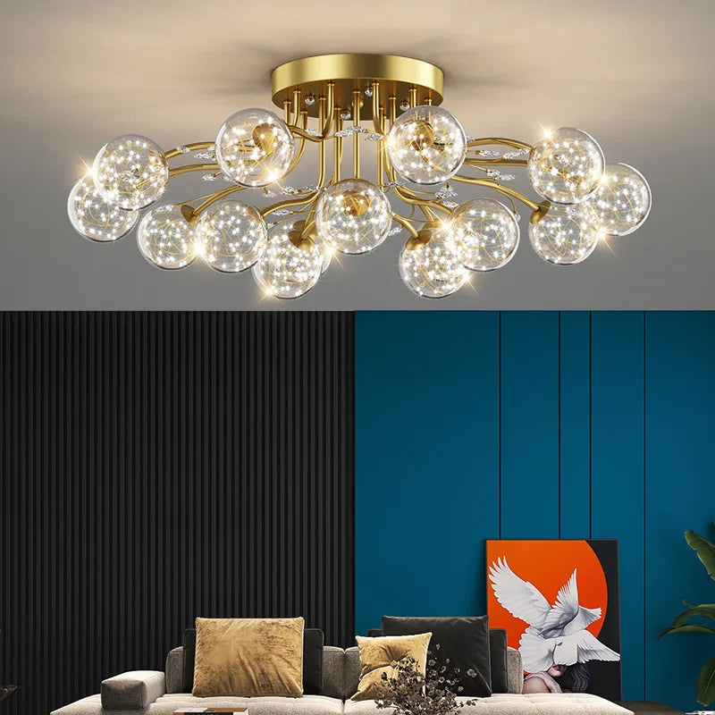 Axya Black Gold Glass Bubble Chandelier: Modern LED Crystal Pendant Lamp