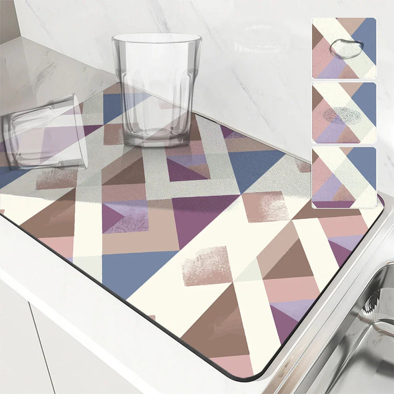 Axyaa Geometric Lattice Drying Mat - Quick Dry Kitchen & Bathroom Drain Pad
