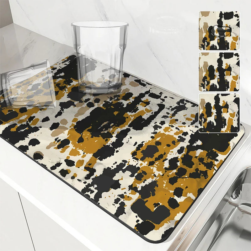 Axyaa Diatom Mud Kitchen Drain Pads: Leopard Geometric Absorbent Tableware Mat