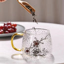 Axyaa Clear Glass Tea Cups with Yellow Handle and Tin Flower Decoration