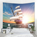 Axyaa Pirate Ship Tapestry - Sailing Seascape Decor for Boho Bedroom Aesthetics