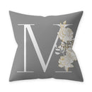 Axyaa Grey Flowery Print Alphabetic Cushion Cover for Home Sofa Decor 45x45cm
