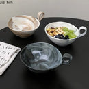 Axyaa Marble Pattern Ceramic Bowl with Handle, Set of 4