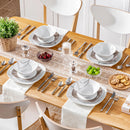 Axyaa White Porcelain Dinnerware Set with Brown Lines, Service for 4/8