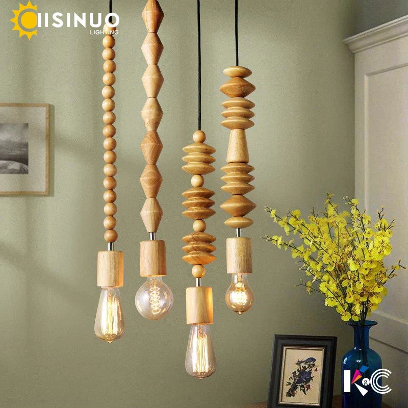 Axyaa Wooden Beads Geometric Pendant Light with Adjustable Hanging String