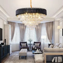 Axyaa Crystal Chandelier: Black Aluminum Luxury Pendant Light for Living Room and Hotel