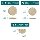 Axyaa Stoneware Dinnerware Set with Light-Brown Reactive Glaze, 12/16/18/24 Piece Option