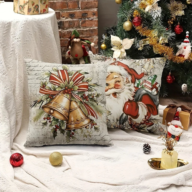Axyaa Retro Farmhouse Santa Claus Pillowcase - Festive Sofa Cushion Cover
