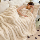 Axyaa Faux Rabbit Fur Blanket: Luxury Double Layer Plush Throw for Sofa Bed