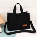 Axyaa Corduroy Shoulder Bag with Adjustable Strap - Multi-pocket Crossbody Tote Bag