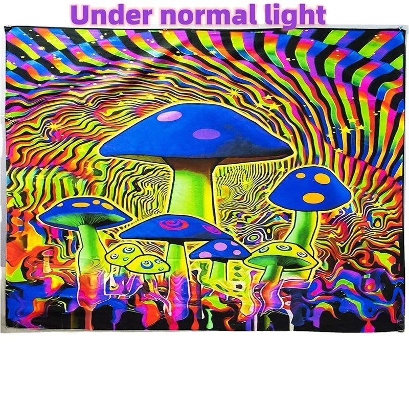 Axyaa Psychedelic UV Wall Tapestry: Skull Mushroom Witchcraft Art - Beautiful Decor
