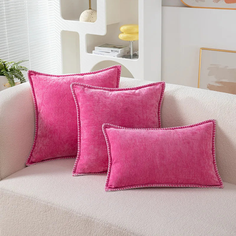 Luxurious Chenille Green Cushion Cover for Sofa Home Decor by Axyaa