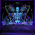 Axyaa Psychedelic UV Wall Tapestry: Skull Mushroom Witchcraft Art - Beautiful Decor