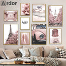 Axyaa Pink Reed Flower Tower Canvas Wall Art for Living Room Home Decor