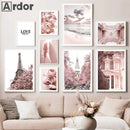 Axyaa Pink Reed Flower Tower Canvas Wall Art for Living Room Home Decor