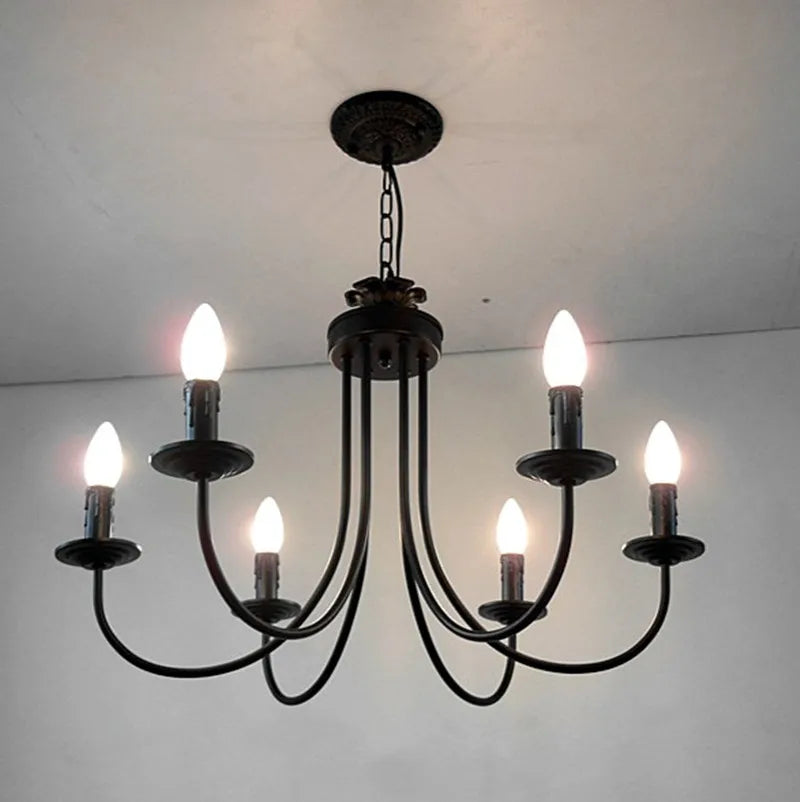 Axyaa Black Curved Arm LED Chandelier: Classic European Wrought Iron Candle Lighting