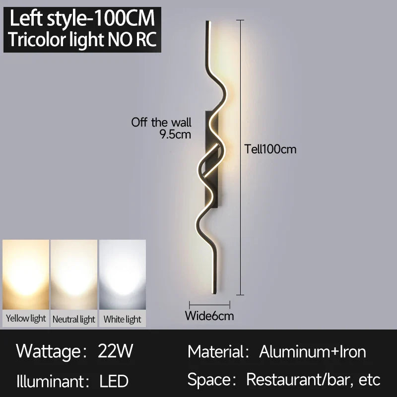 Axyaa Black LED Wall Sconce 80/100CM Strip Light for Bedroom Decor & Background