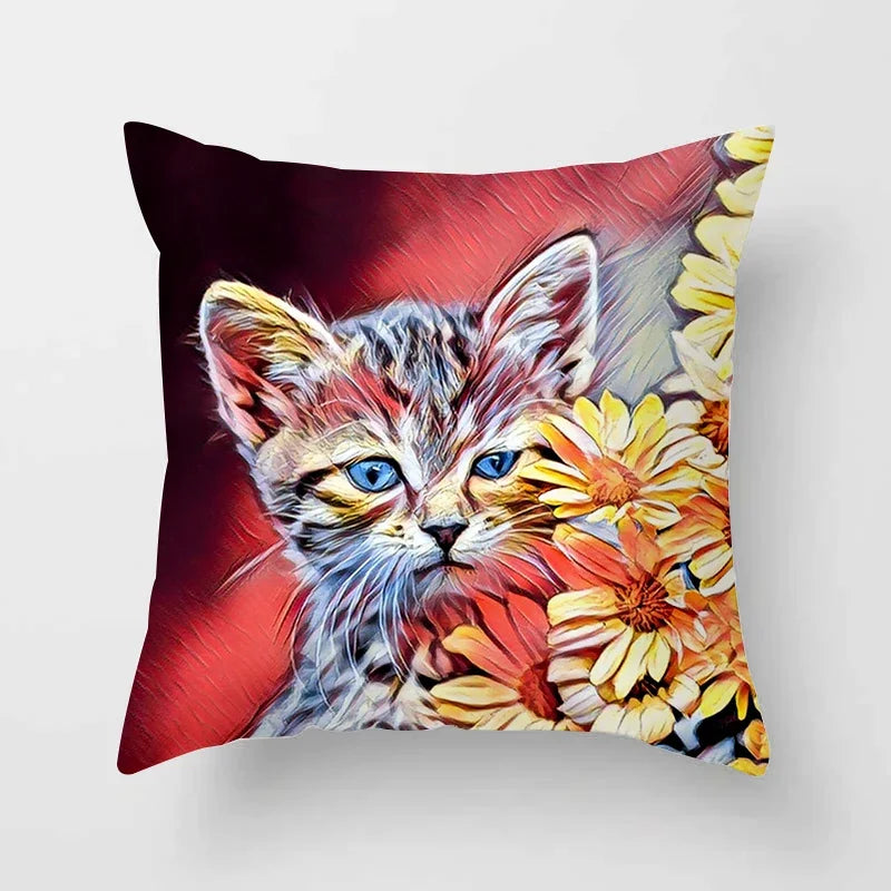 Axyaa Cartoon Cat Animal Sofa Cushion Cover - 45*45 Throw Pillow Home Decor