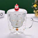 Axyaa 300ml Christmas Double Wall Glass Cup with Silicone Lid
