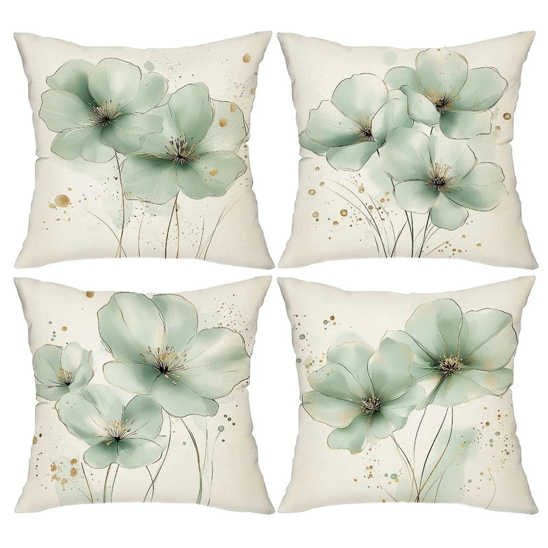 Axyaa Green Floral Print Pillowcase for Home Decor
