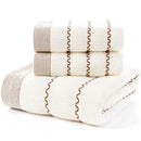 Axyaa 3-Piece Waffle Towel Set: 1 Bath, 2 Hand Towels - Cream