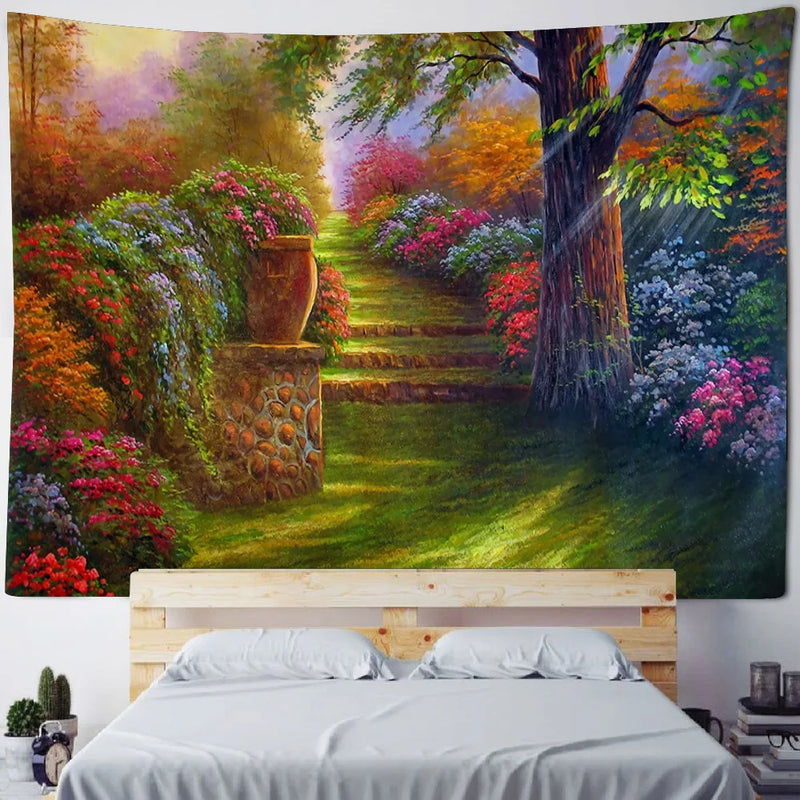 Axyaa Fairy Tale Fantasy Mushroom Tapestry - Boho Kids Room Art Decor