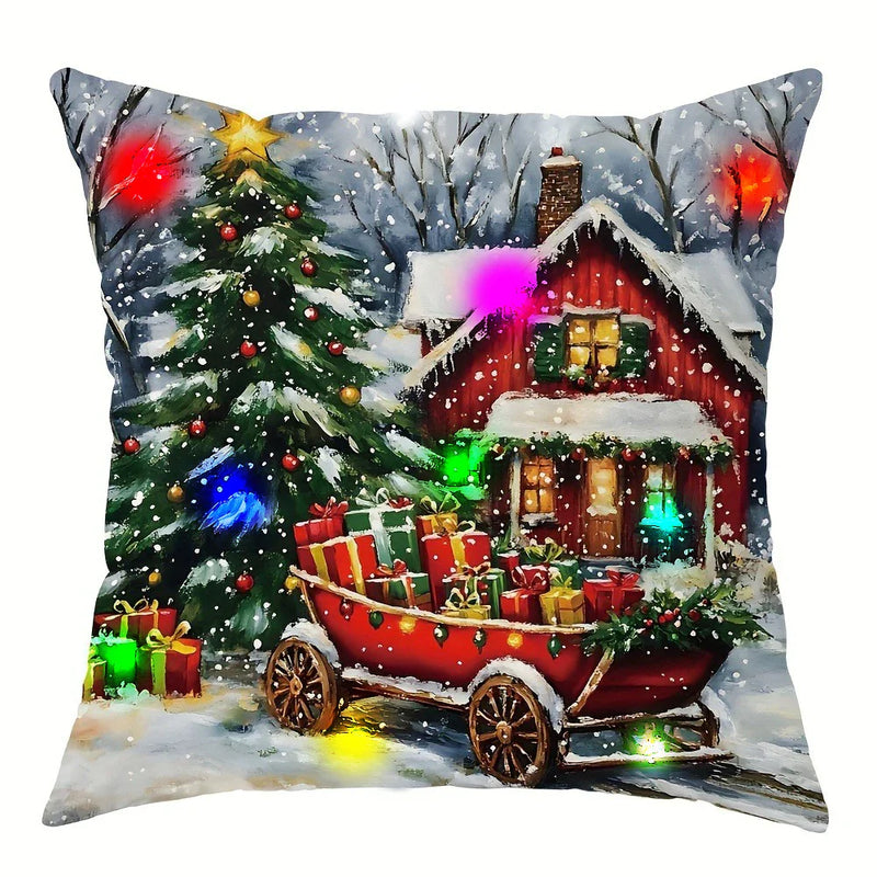 Axyaa LED Light Luminous Pillowcase with Festive Truck Christmas Tree Design