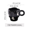 Axyaa Halloween Ceramic Cups and Saucers Set, Personalized Pumpkin Bat Design Mug