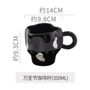 Axyaa Halloween Ceramic Cups and Saucers Set, Personalized Pumpkin Bat Design Mug